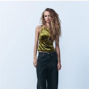 Zara Olive Green velvet Top